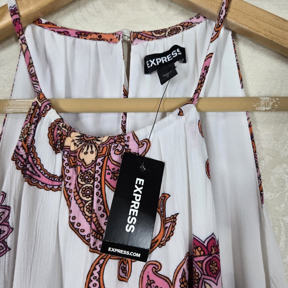 Express Paisley Halter Maxi Dress sz S White Pink Multicolor Tiered Boho NEW - Picture 10 of 16